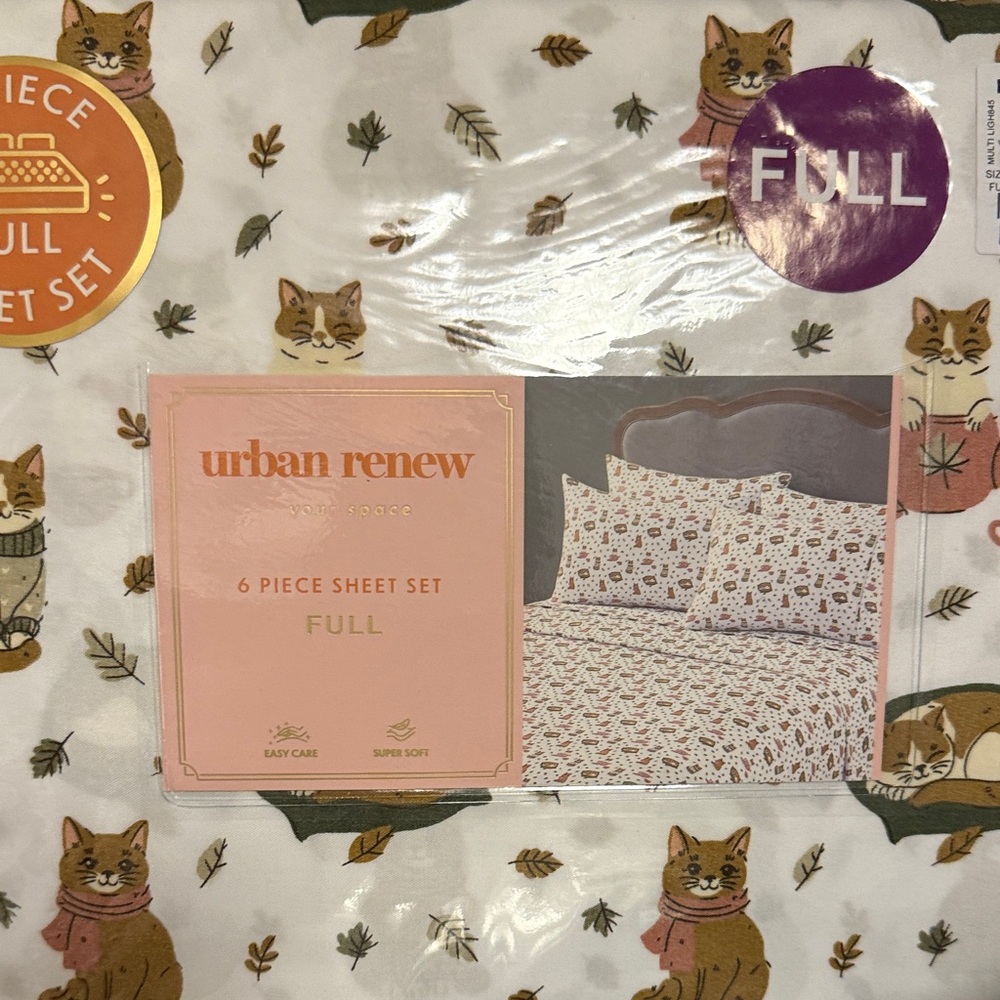 Fall Cat Print Sheet Set - White and Brown Full size